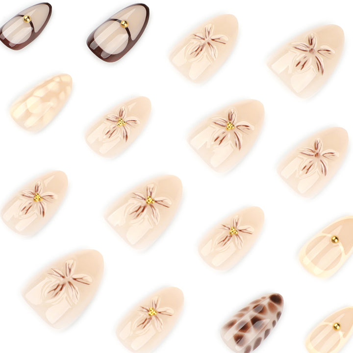 Artful Nail Extensions with Floral and Glitter Details Bowlift
