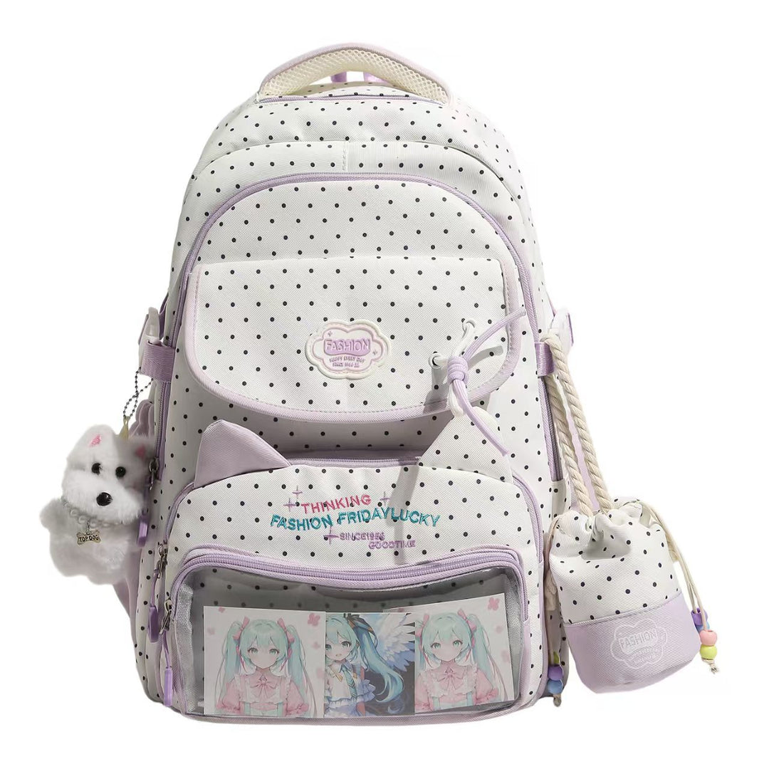 Playful Polka Dot Character Backpack Bowlift