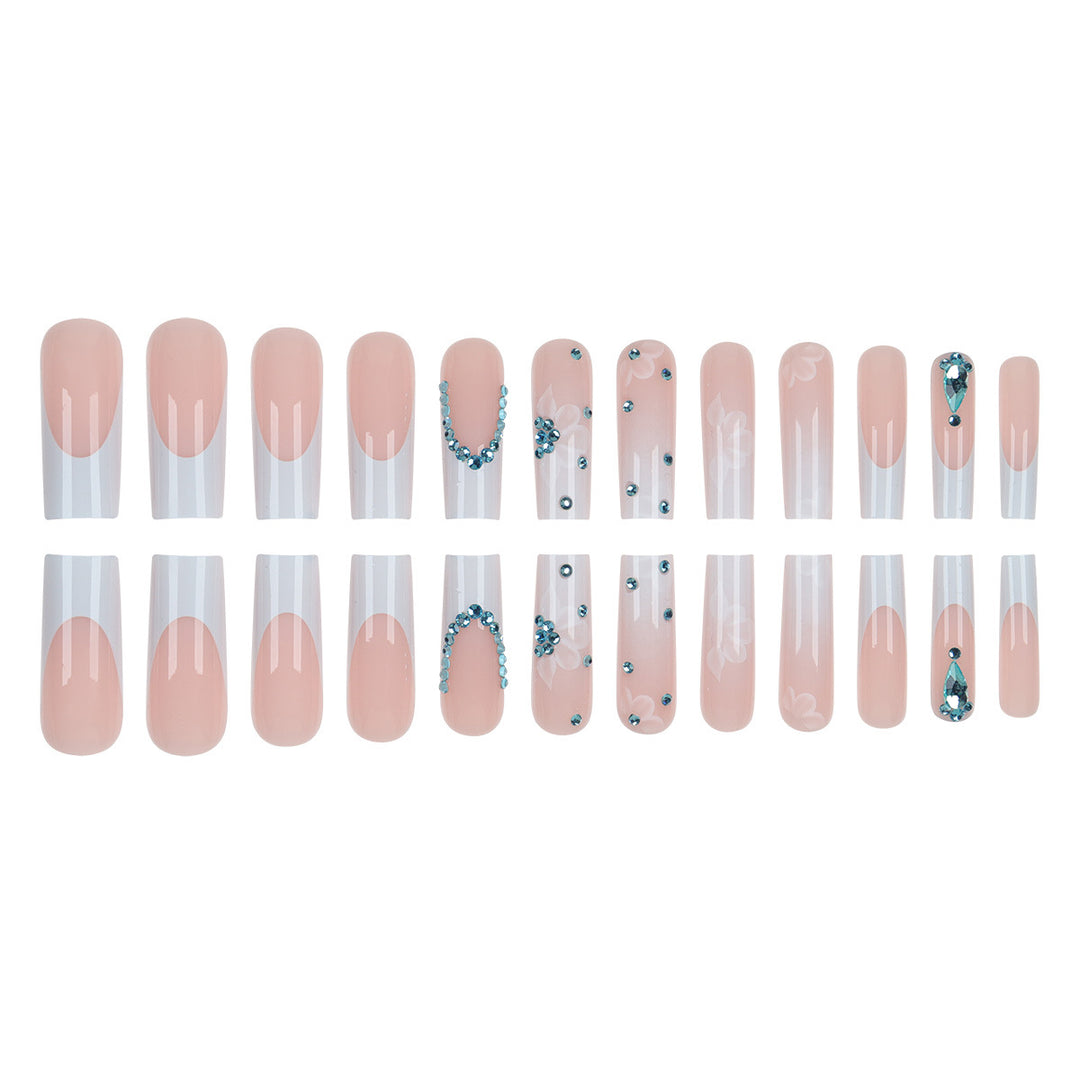 Floral-Designed Press-On Nail Set with Decorative Gem Accents Bowlift