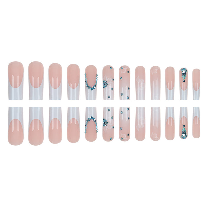 Floral-Designed Press-On Nail Set with Decorative Gem Accents Bowlift