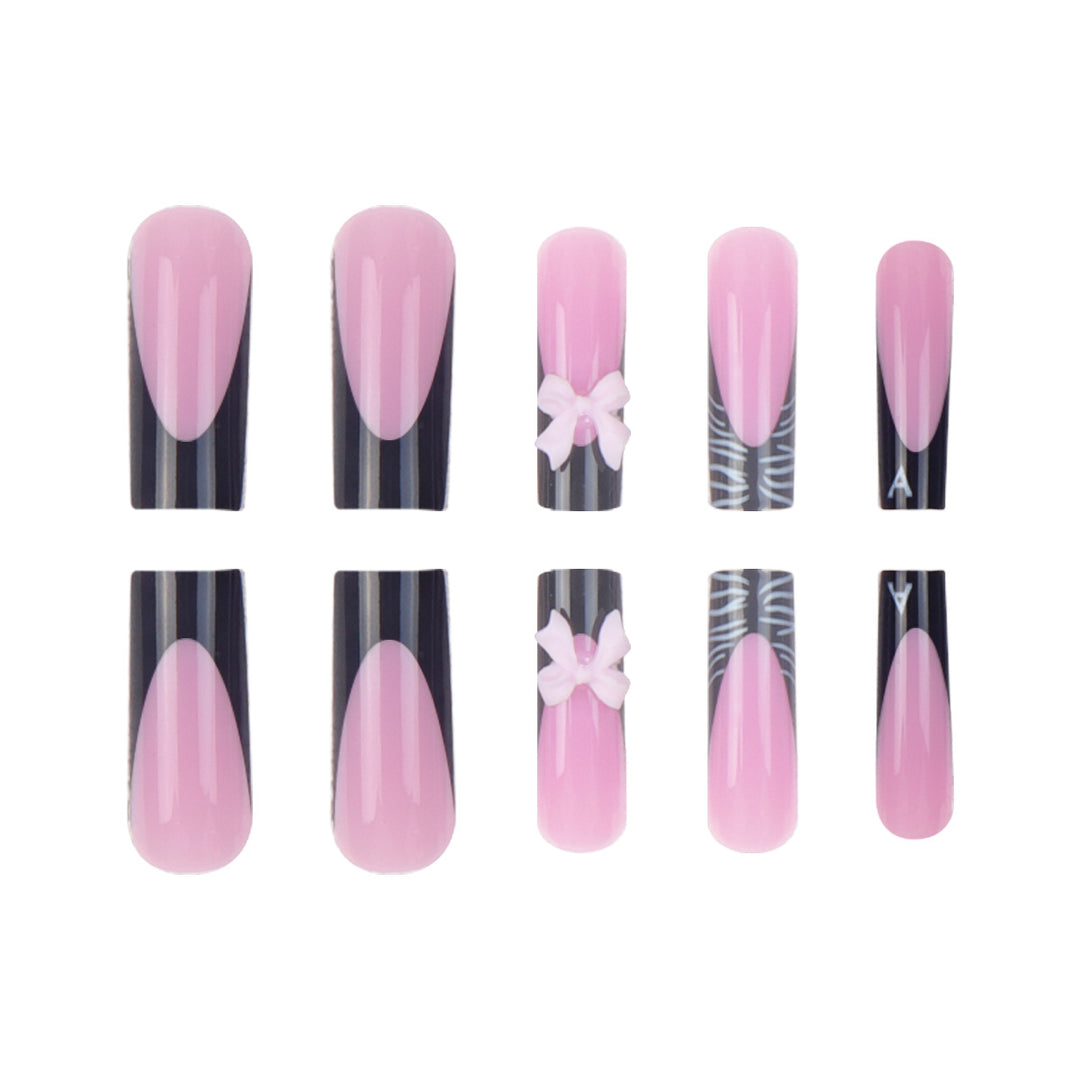 Stylish Artistic Press-On Nails with 3D Bow Design Bowlift