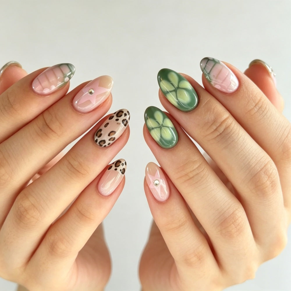 Artistic Almond-Shaped Press-On Nail Design Bowlift