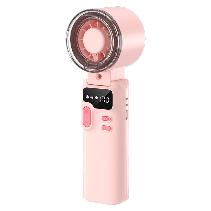 Cooling rechargeable handheld digital display misting mini fan with adjustable tilt and USB-C charging Bowlift