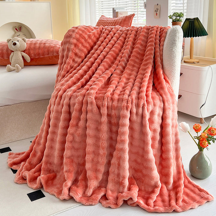 Women Plush Bedspread with Textured Design Bowlift