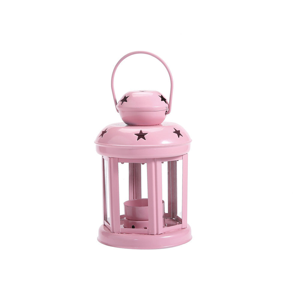 Hexagonal Glass-Paneled Metal Tealight Lantern with Star Vent Cutouts Bowlift