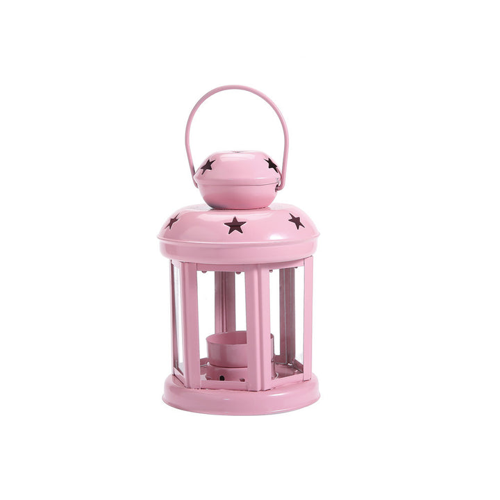 Hexagonal Glass-Paneled Metal Tealight Lantern with Star Vent Cutouts Bowlift