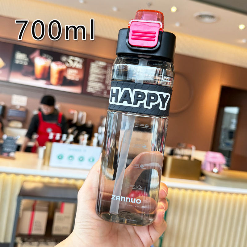 Ladies leak-proof drinking bottle with integrated measuring scale and secure lid Bowlift