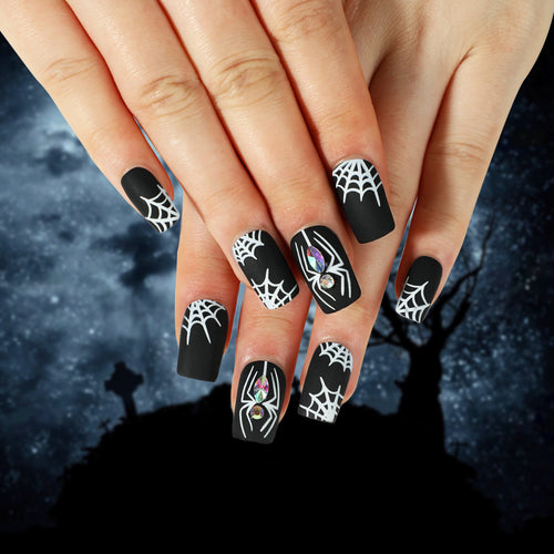 Artful Nail Extensions with Spider and Spider Web Design Bowlift