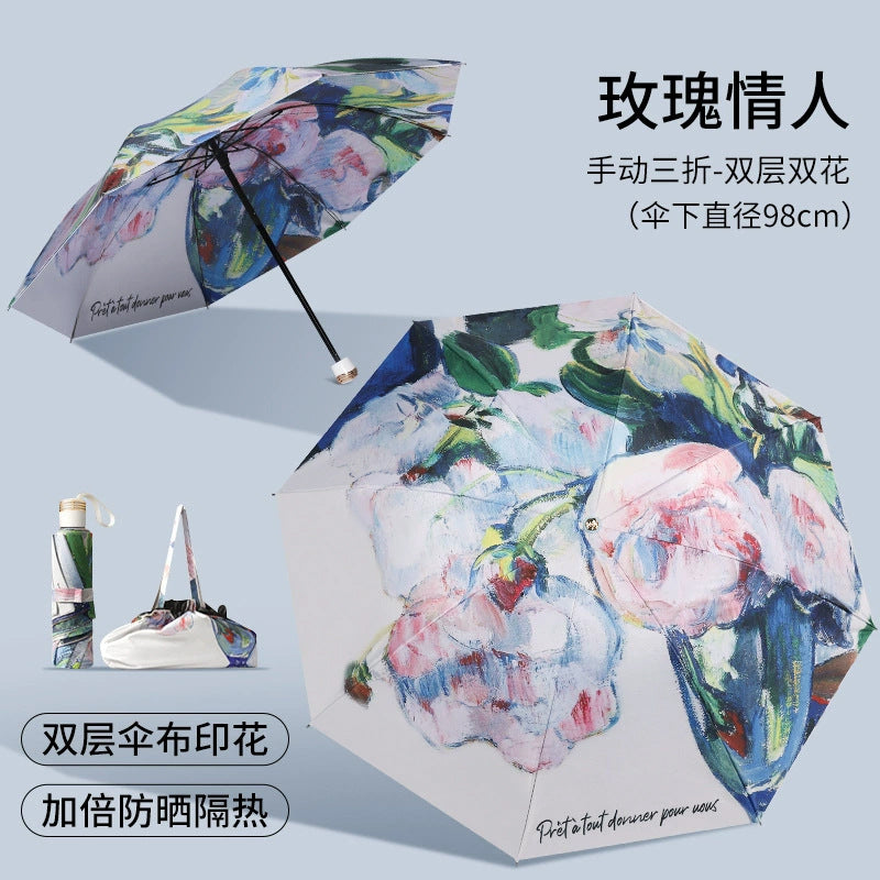 Ladies Folding Umbrella with Elegant Floral Design Bowlift