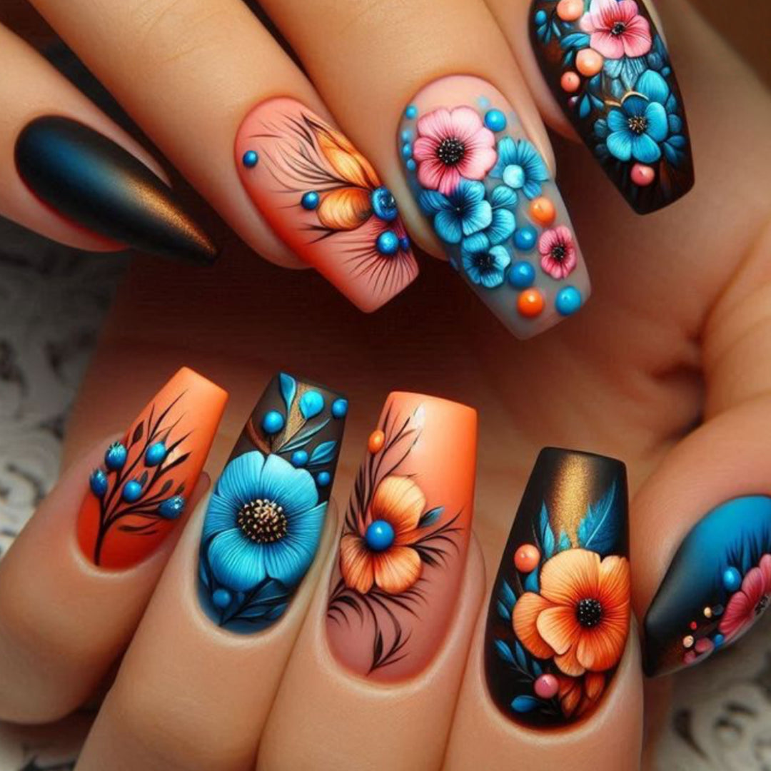 Floral Art Acrylic Nail Set Bowlift