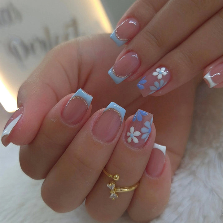Floral Decorated Press-On Nail Set Bowlift
