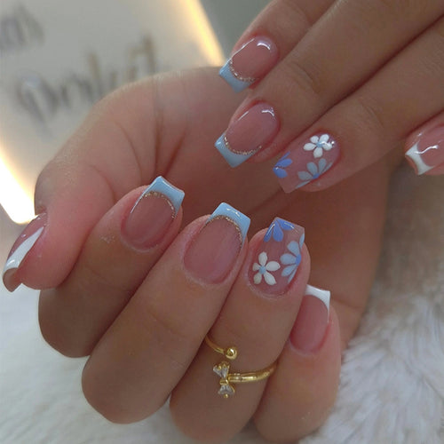 Floral Decorated Press-On Nail Set Bowlift