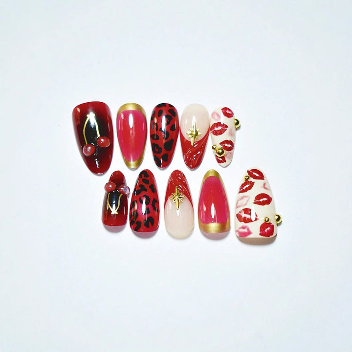 Artistic Kiss-Themed Press-On Nail Art Bowlift