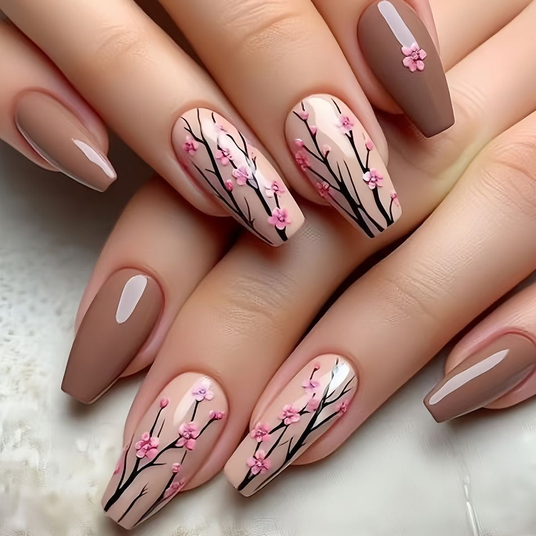 Floral Art Acrylic Nail Set Bowlift