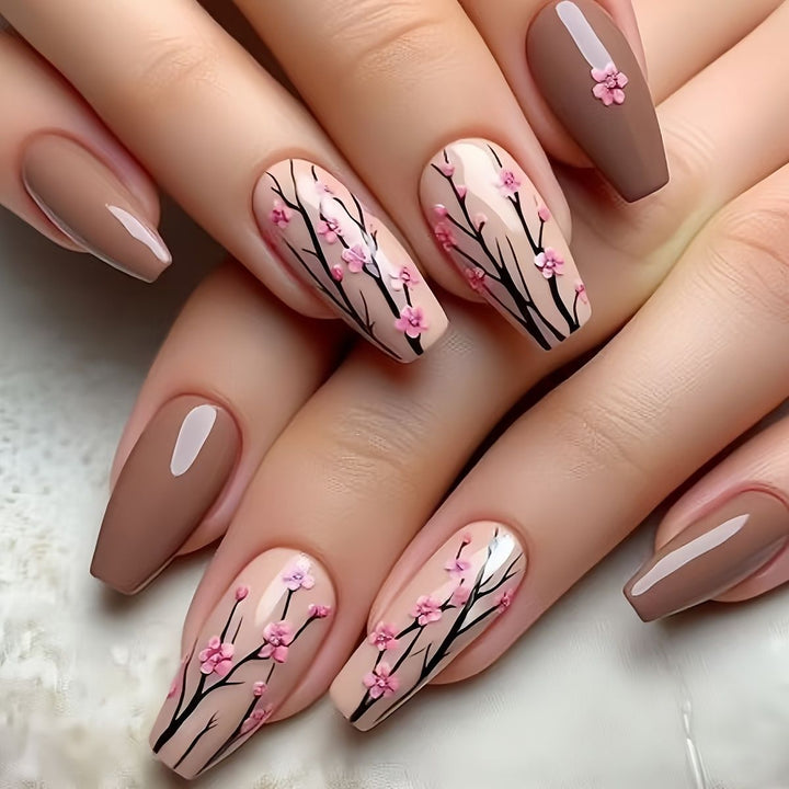 Floral Art Acrylic Nail Set Bowlift