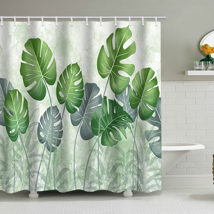 Tropical Leaf Print Shower Curtain Bowlift