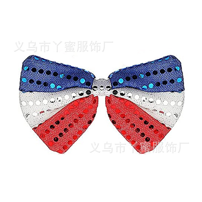 Women's Independence Day sequin flag-inspired hair bow clip with alligator clasp and rhinestone center Bowlift