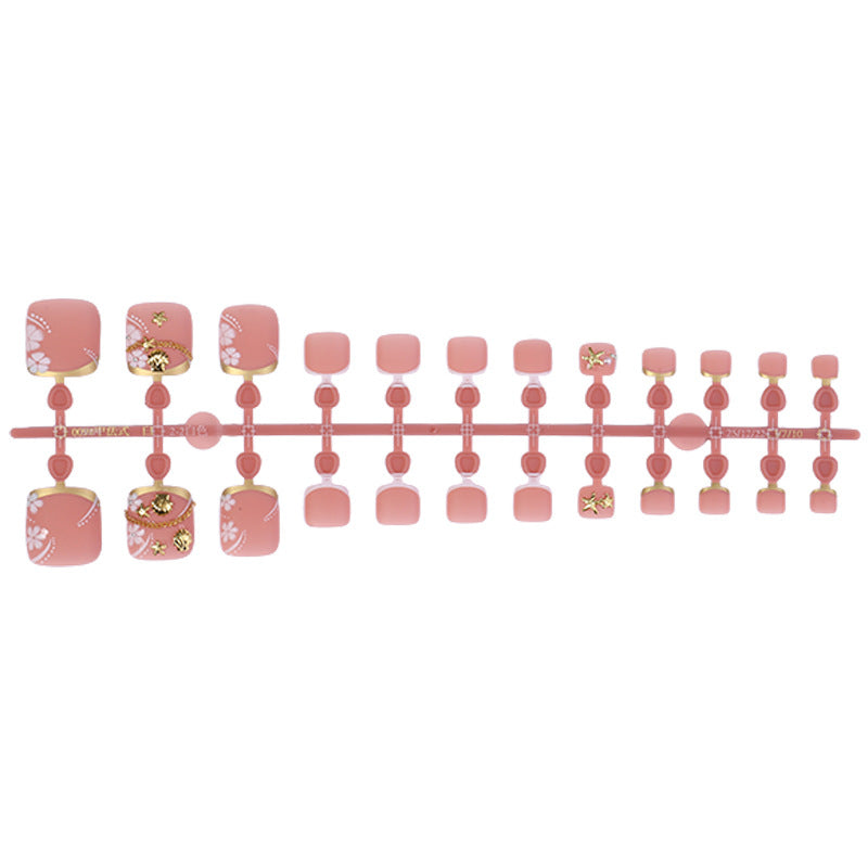 Floral Design Press-On Nail Set with Gold Accents Bowlift
