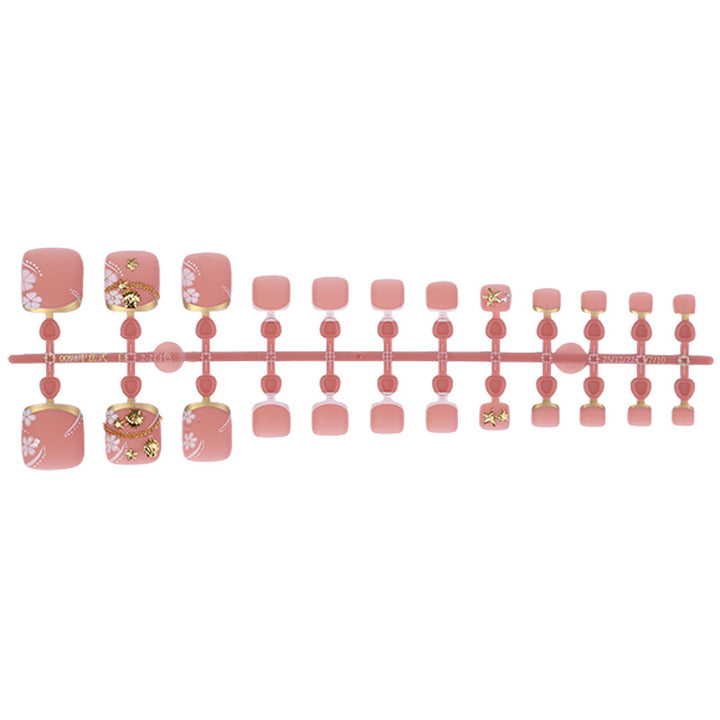 Floral Design Press-On Nail Set with Gold Accents Bowlift