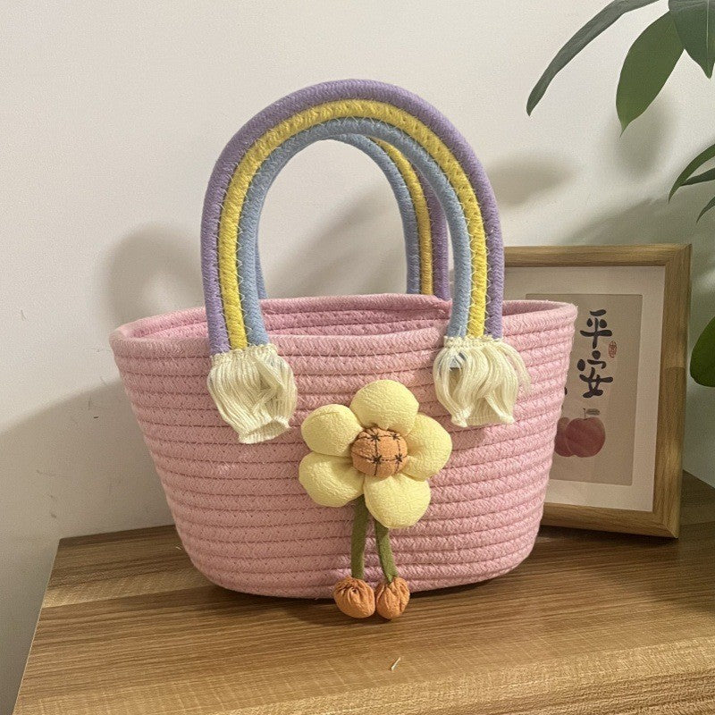 Women's handmade basket bag with color-coordinated handle accents Bowlift
