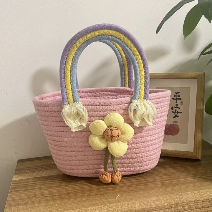 Women's handmade basket bag with color-coordinated handle accents Bowlift