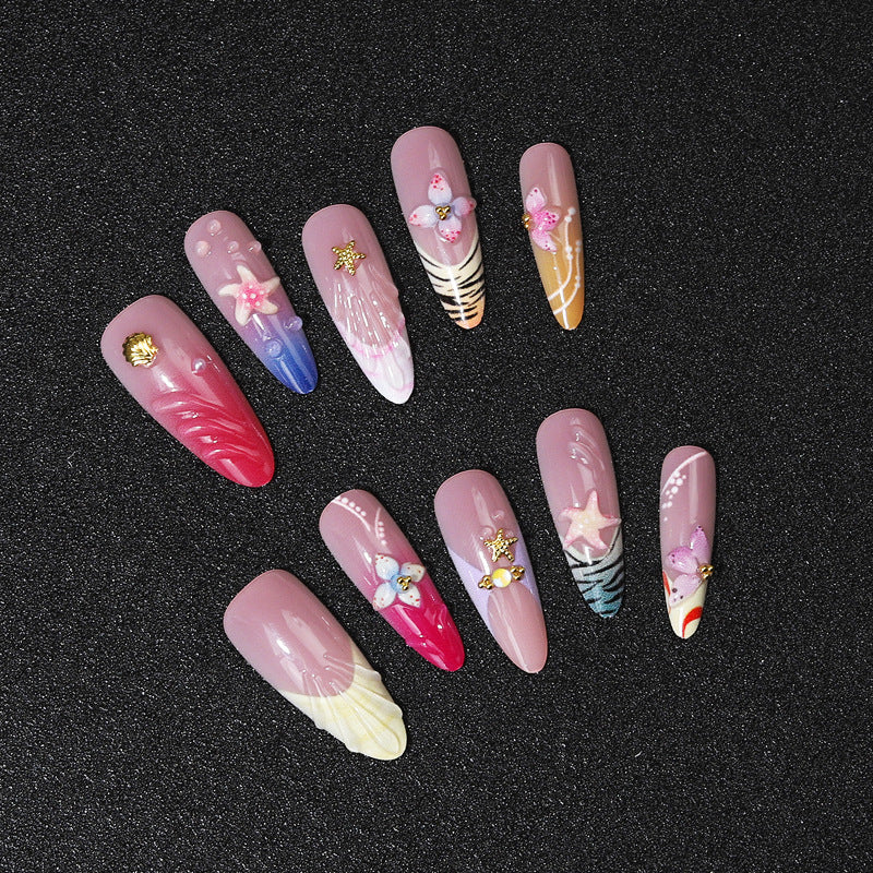 Artistic Shell-Inspired Press-On Nail Set Bowlift