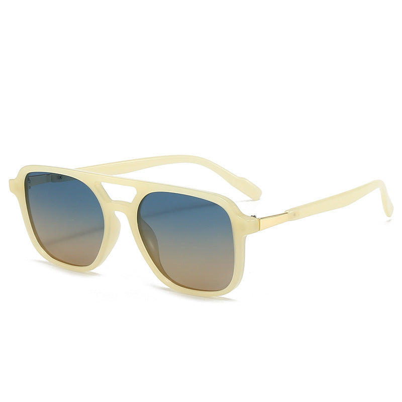 Square Aviator Sunglasses with Cutout Double Bridge and Polarized Gradient Lenses Bowlift