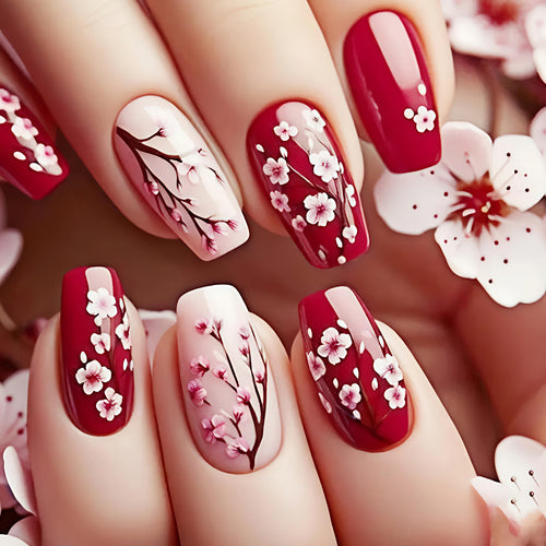 Artificial nails with blooming cherry blossom design Bowlift