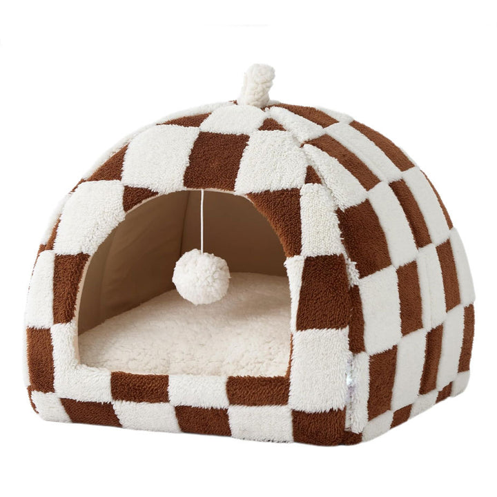 Cozy Checkered  Hideaway  Dog Bed