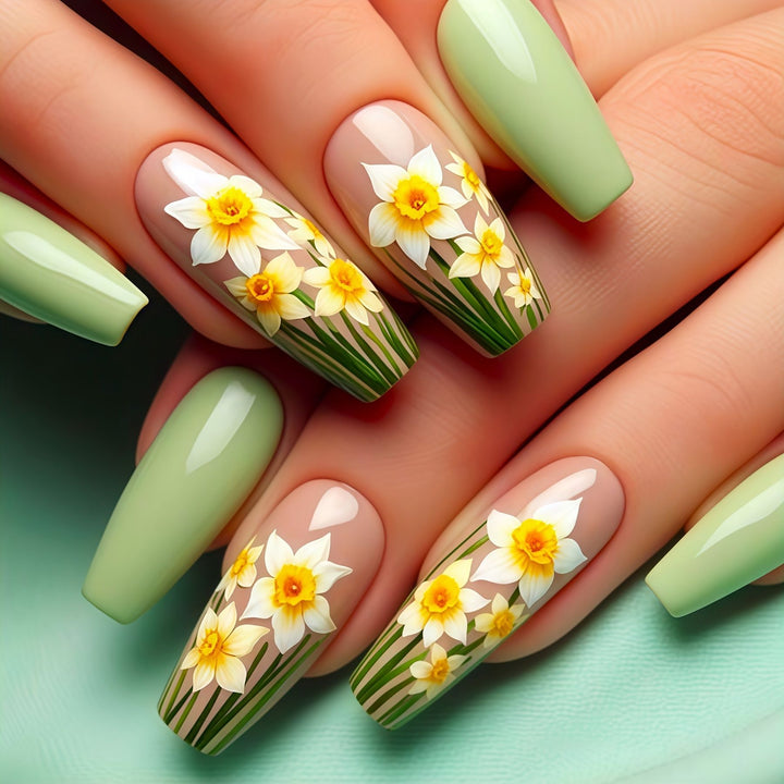 Floral Daffodil Press-On Nail Art Bowlift