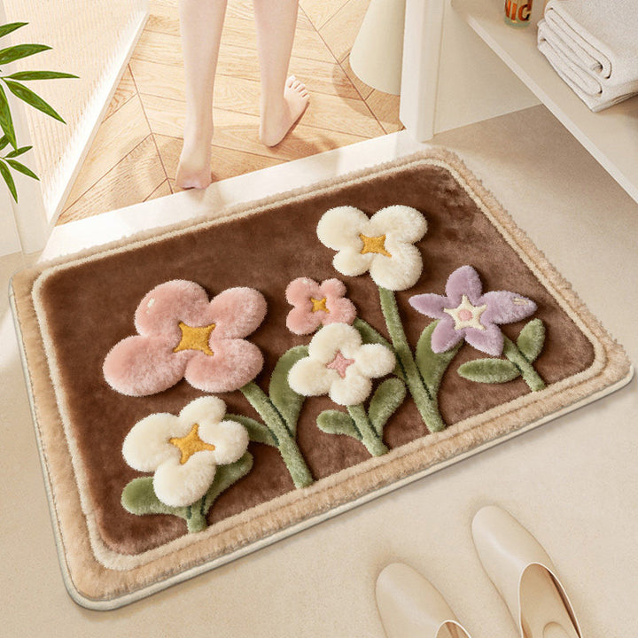 Floral Embroidered Bath Mat