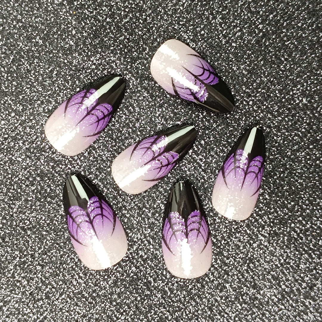 Artistic Press-On Nail Set with Lavender Ombre Design Bowlift