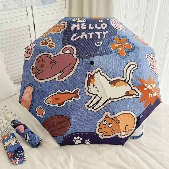 Ladies Folding Umbrella with Cute Dog Designs Bowlift