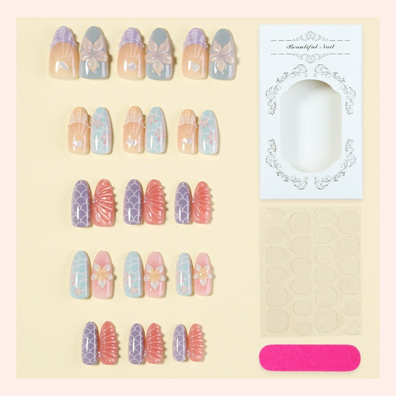 Artificial nail set with elegant floral and geometric designs Bowlift