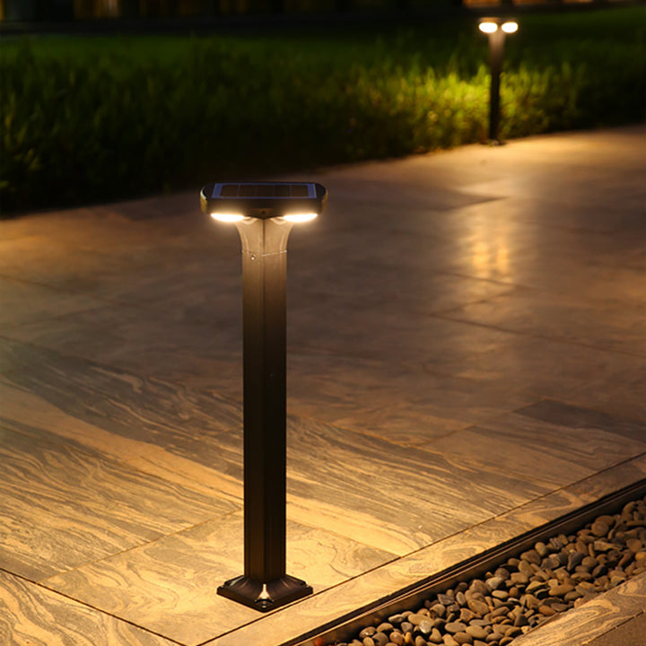 Solar-Powered Low-Profile LED Pathway Bollard Light With Dual Downlights And Anchor Base Bowlift