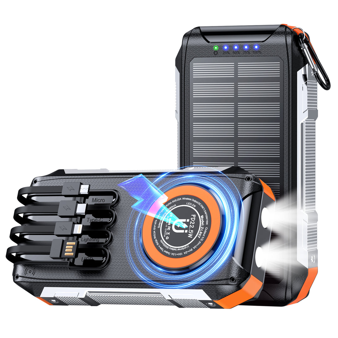 Multifunctional solar power bank with LED light and fast charging function Bowlift