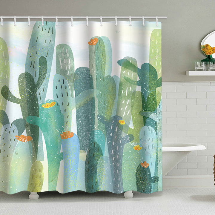 Cactus Garden-Themed Shower Curtain Bowlift