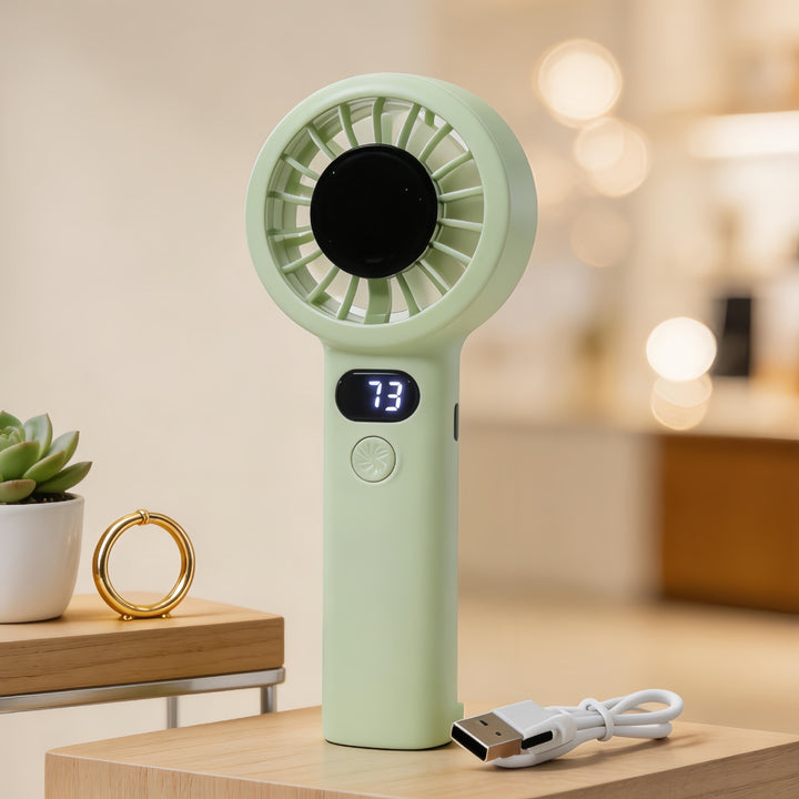 Ladies Portable Hand Fan with LCD Display and USB Charging Function Bowlift