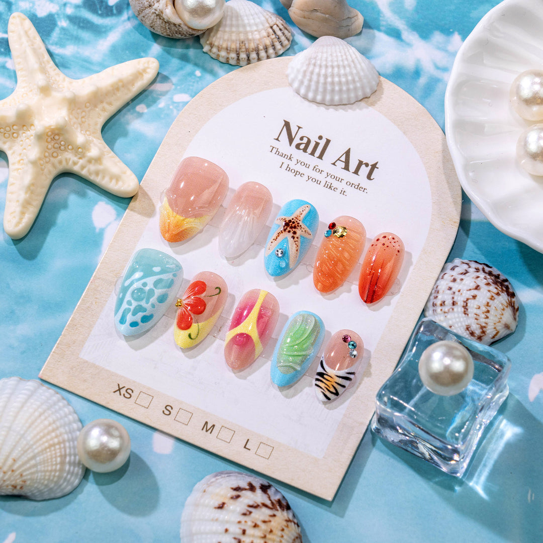 Artistic Beach-Themed Press-On Nail Set Bowlift
