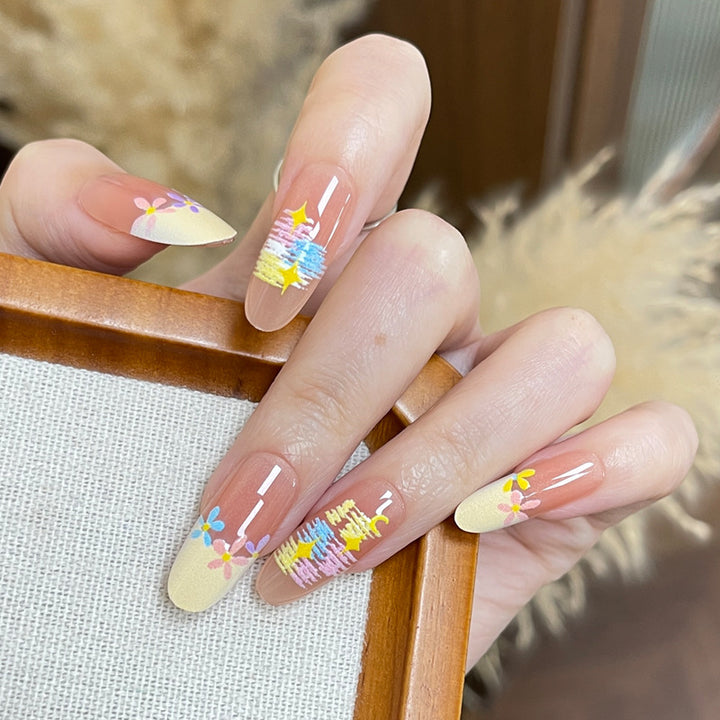 Artistic Design Press-On Nails Set with Floral Patterns Bowlift