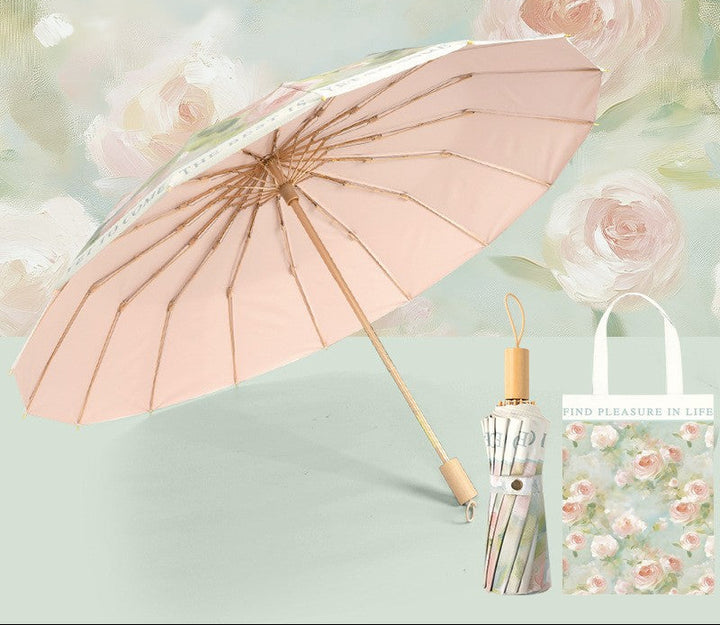 Ladies Foldable Sun Umbrella with Dreamy Floral Design Bowlift
