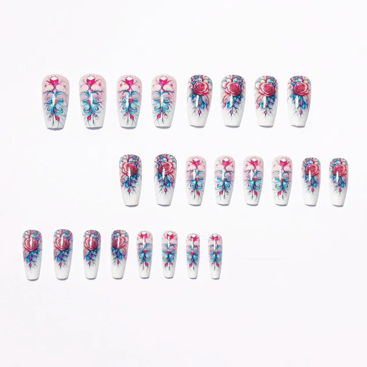 Elegant rose design artificial nails with glitter accents Bowlift