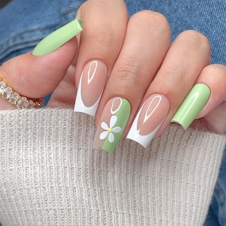 Decorative Floral Press-On Nail Art Set with 3D Flower Accents Bowlift