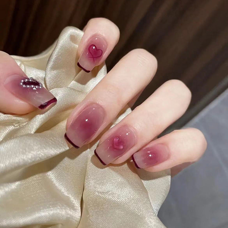 Elegant Heart-Embellished Press-On Nails Bowlift