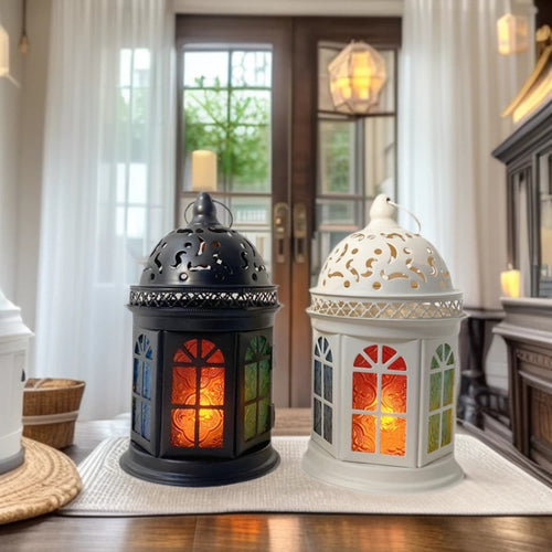 Ornate Metal Stained-Glass Tea Light Lantern Bowlift