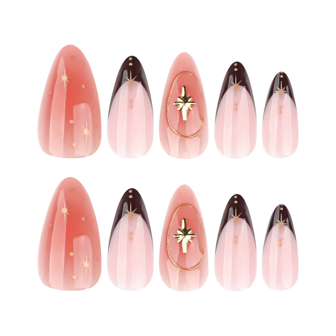 Artful stiletto nails with elegant gold embellishments Bowlift