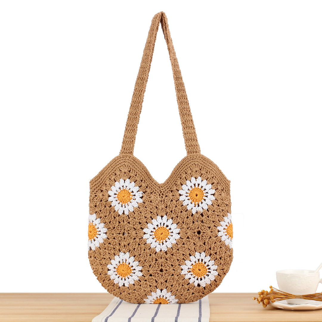 Handcrafted shoulder bag with floral crochet work Bowlift