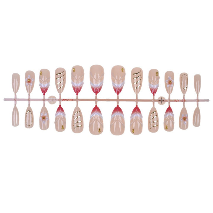 Elegant Floral and Gold Accent Press-On Nail Set Bowlift