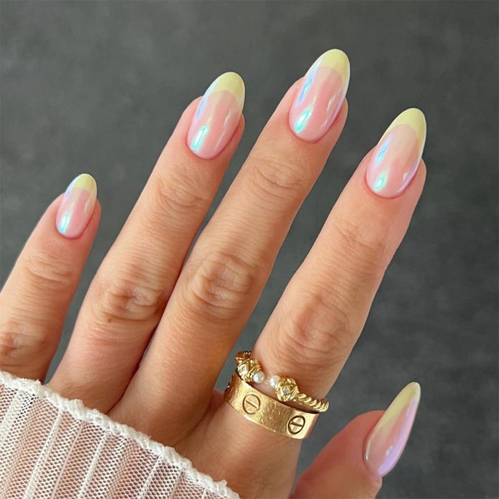 Artful Nail Extensions with Shimmering Ombre Effect Bowlift
