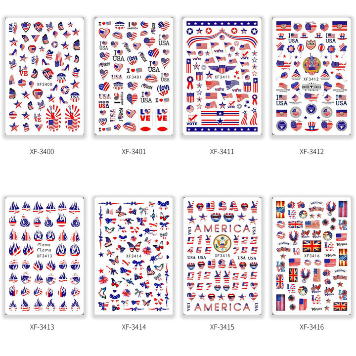 Women's nan patriotic USA themed nail art decal sticker sheets Bowlift